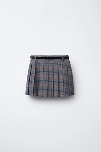 PLAID PLEATED SKIRT WITH STUDDED BELT