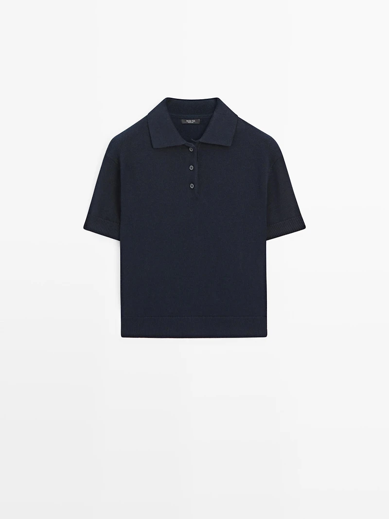 Wool blend knit polo sweater