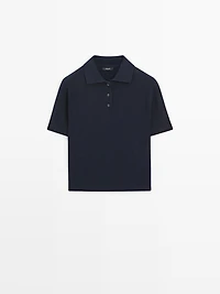 Wool blend knit polo sweater