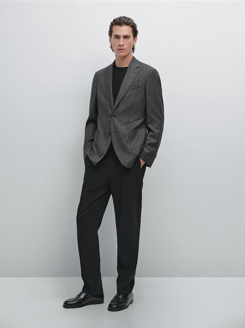 Herringbone wool blend blazer