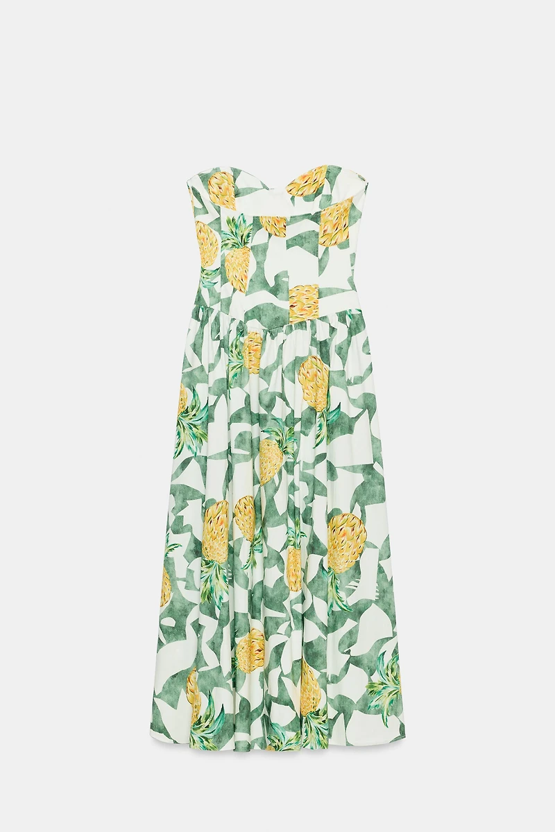 FRUIT PRINT BUSTIER POPLIN DRESS