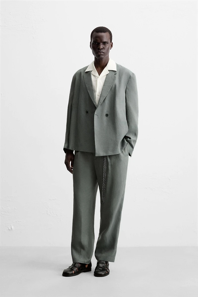 100% LINEN DOUBLE BREASTED SUIT BLAZER