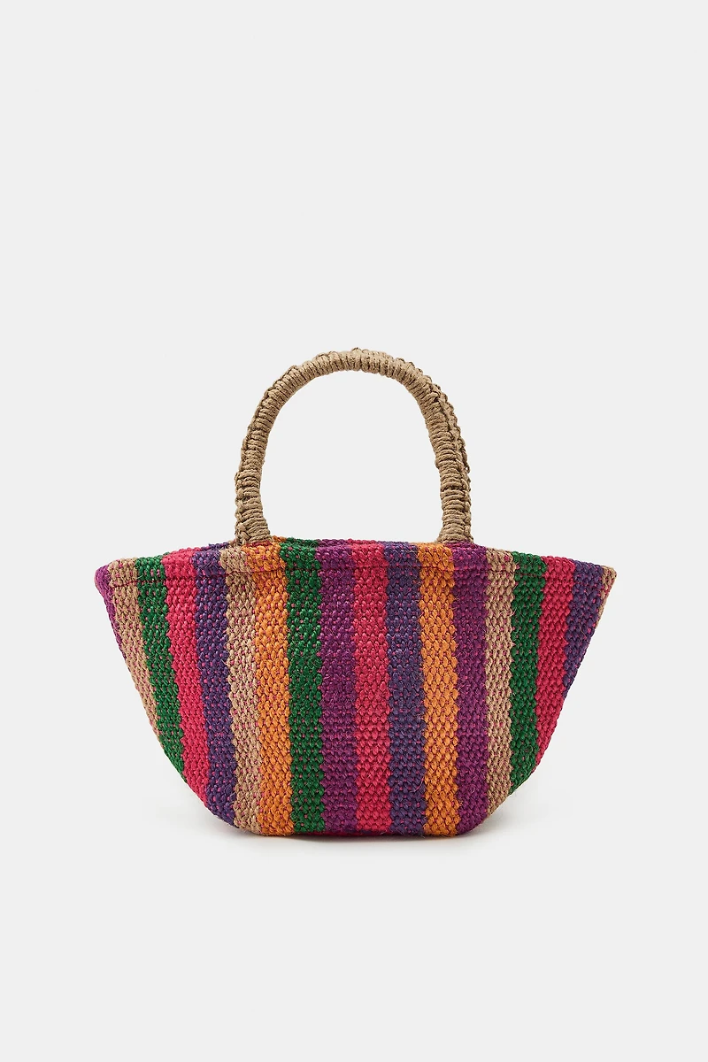OVAL JUTE STRIPED MINI BAG