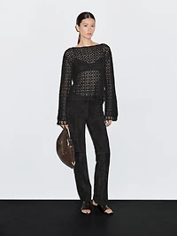 Cotton blend openwork crochet sweater