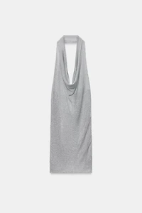 METALLIC THREAD KNIT HALTER DRESS