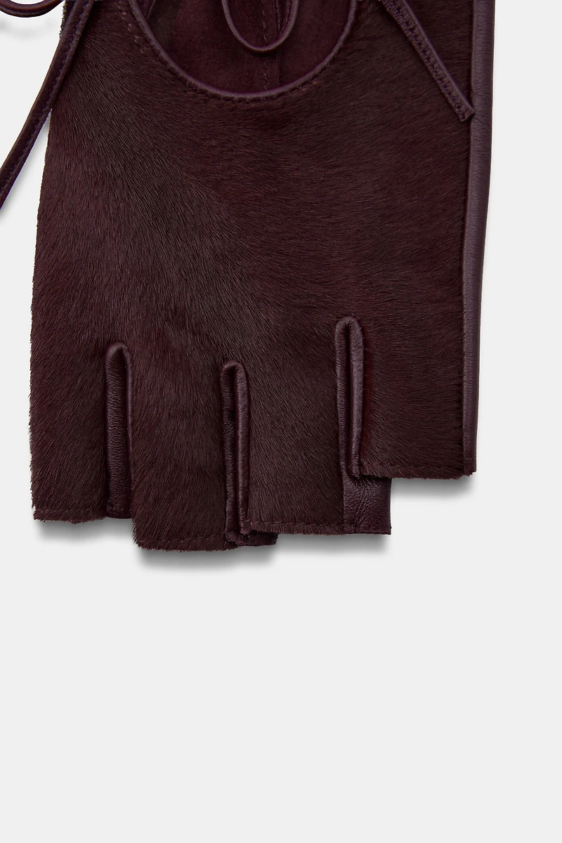 MITAINES EN CUIR EFFET FOURRURE