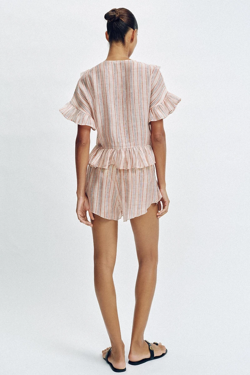 RUFFLED STRIPED SHORTS