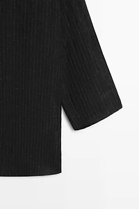 Striped linen blend oversize blouse with button detail