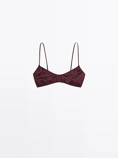 Gathered satin triangle bra