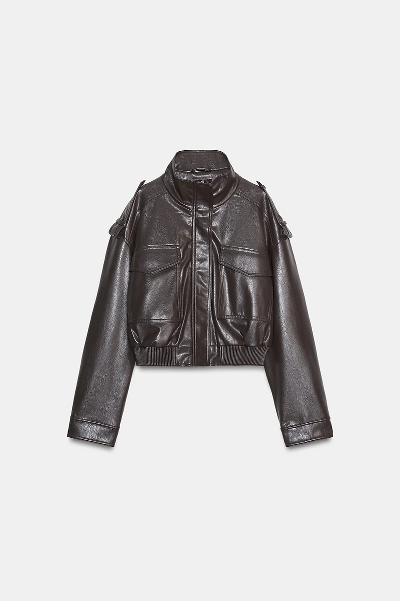 FAUX LEATHER CROPPED JACKET
