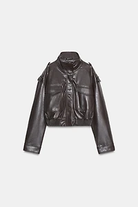 FAUX LEATHER CROPPED JACKET