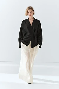 Textured linen blend V-neck kimono