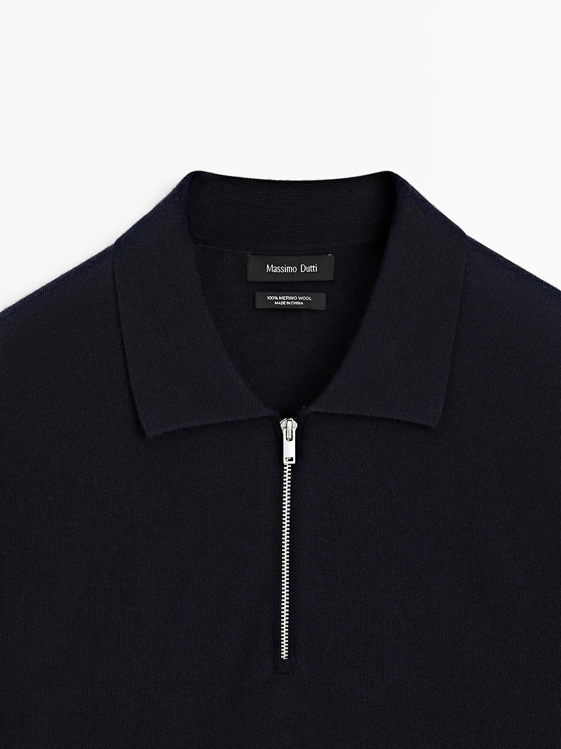 Pull polo en maille de laine mérinos