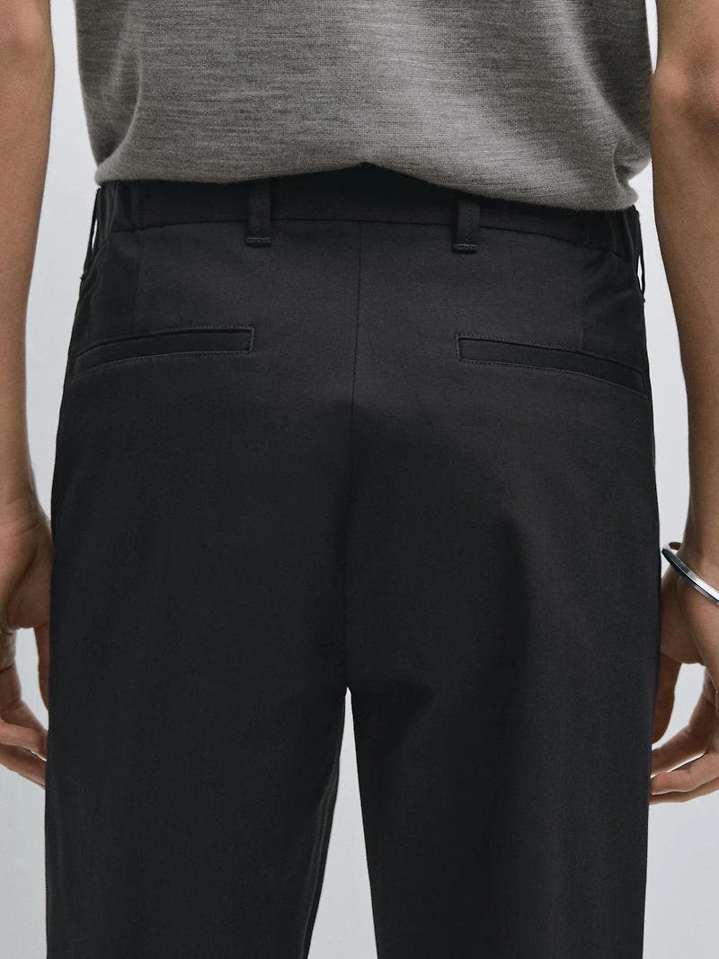 Cotton blend slim fit trousers