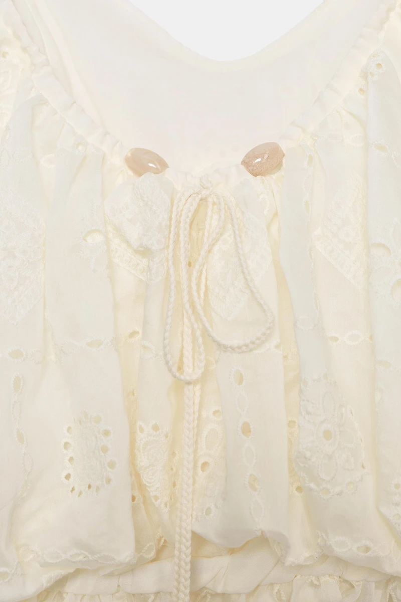 TOP BALLON À BRODERIES AJOURÉES