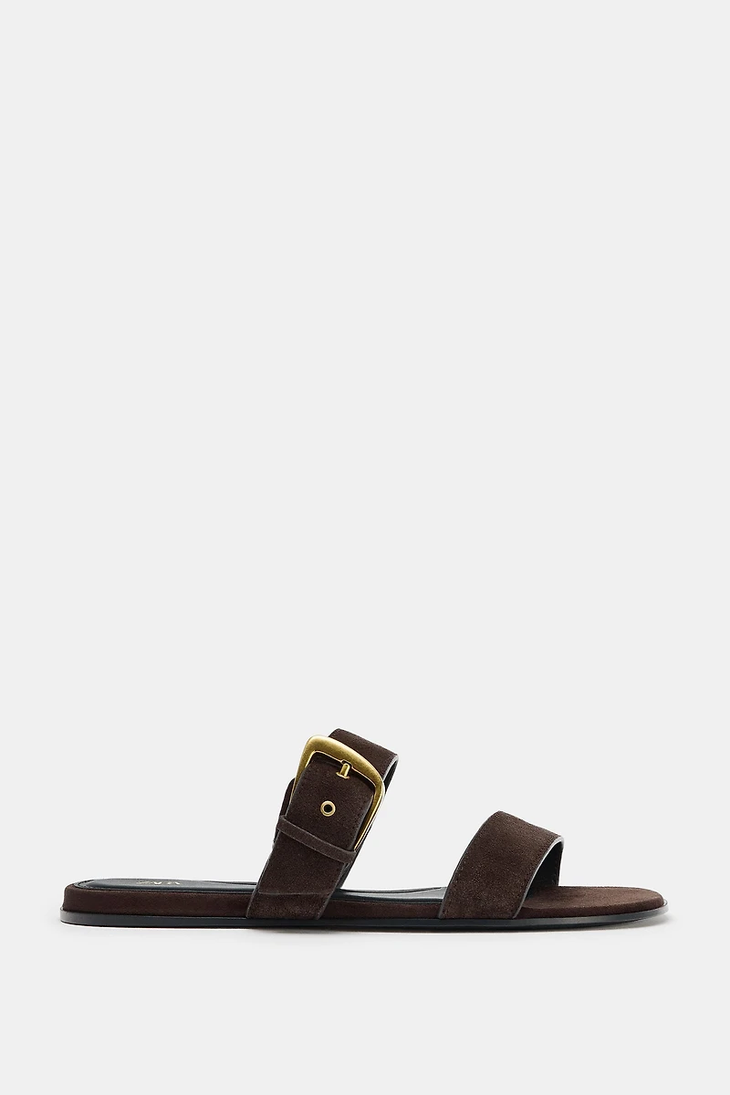 SUEDE FLAT SANDALS WITH BUCKLE