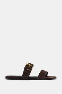 SUEDE FLAT SANDALS WITH BUCKLE