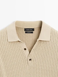 100% cotton cable-knit polo sweater