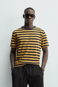 STRIPED LINEN COTTON BLEND T-SHIRT