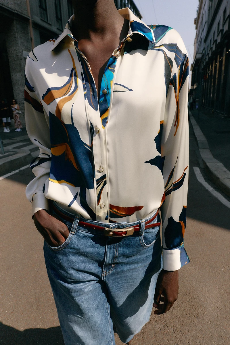 FLORAL PRINT SATIN SHIRT
