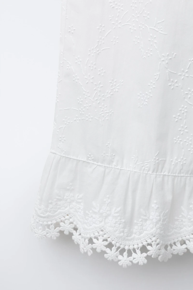 RUFFLED AND EMBROIDERED PANTS