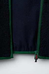 BLOUSON EFFET MOUTON À CAPUCHE COLOR BLOCK