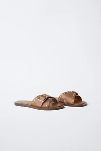 STUDDED SLIDE SANDALS