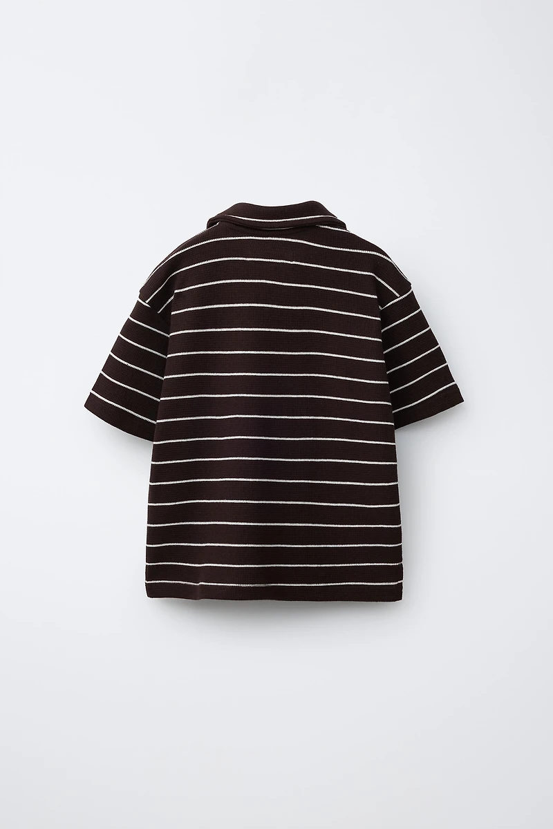 STRIPED WAFFLE SHIRT AND BERMUDA SET
