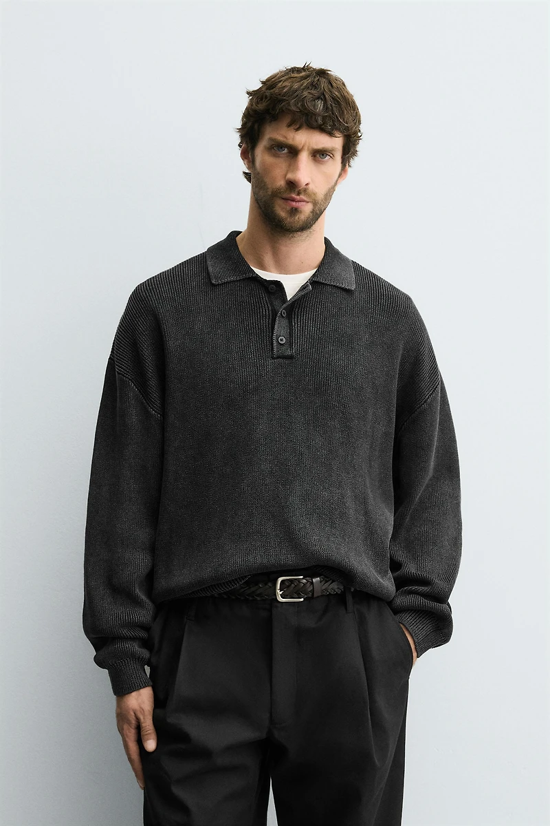 WASHED KNIT POLO SHIRT