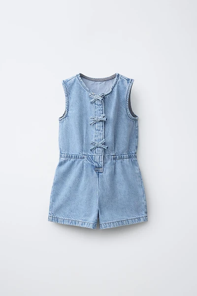 SHORT DENIM JUMPSUIT WITH BOWS