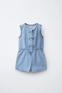 SHORT DENIM JUMPSUIT WITH BOWS