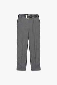 BELTED CUFFED HEM PANTS