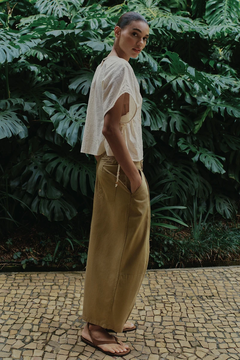EMBROIDERED TOP WITH SIDE LACING