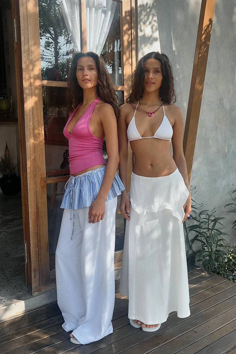 STRAIGHT LEG RUFFLE PANTS