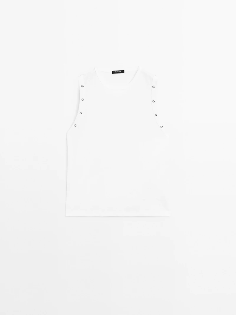 Crew neck T-shirt with eyelet detail