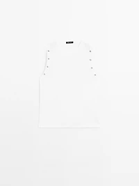 Crew neck T-shirt with eyelet detail