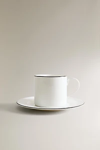 TASSE À THÉ ET SOUCOUPE BONE CHINA FILET NOIR