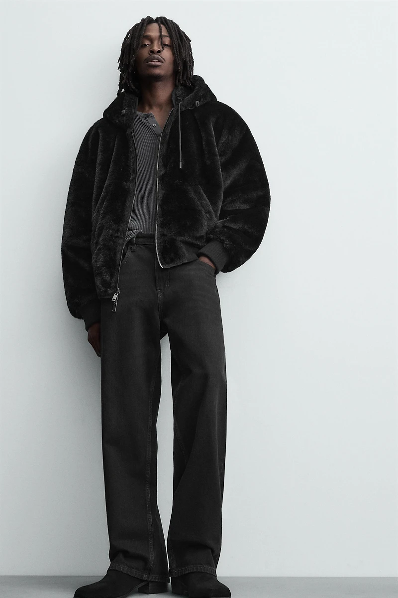 REVERSIBLE FAUX FUR BOMBER JACKET