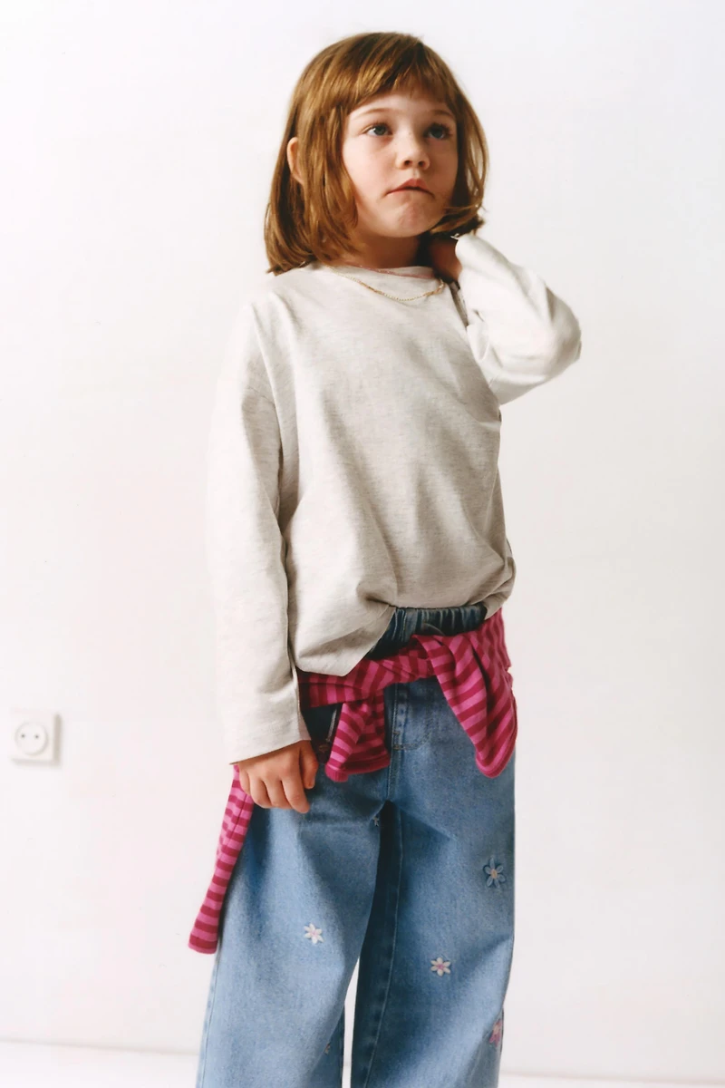 EMBROIDERED FLORAL WIDE LEG JEANS