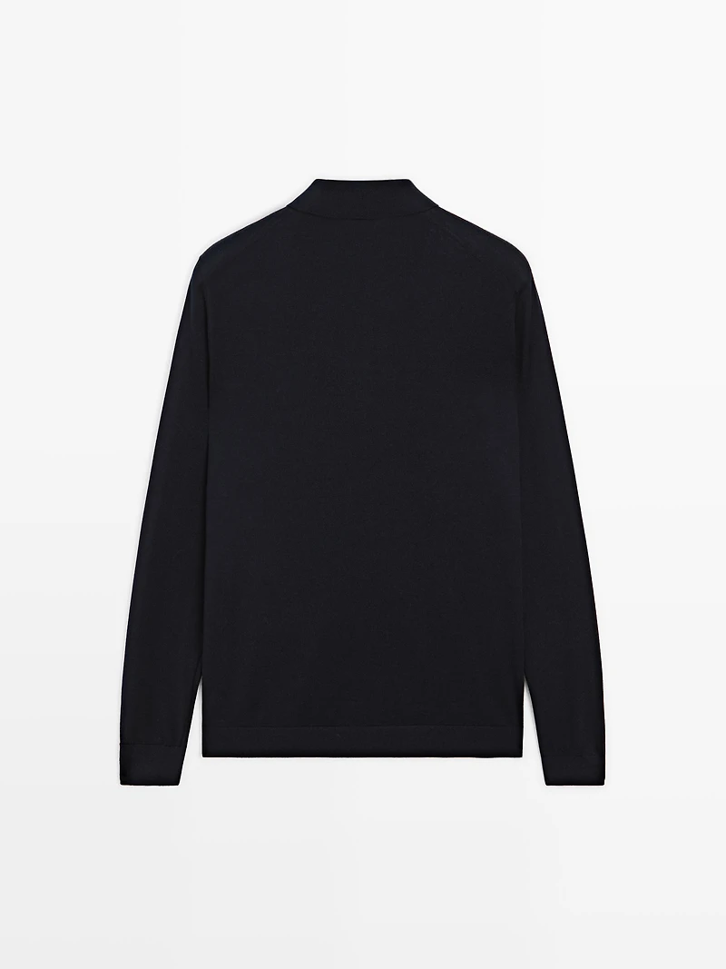 Pull polo en maille 100 % laine mérinos