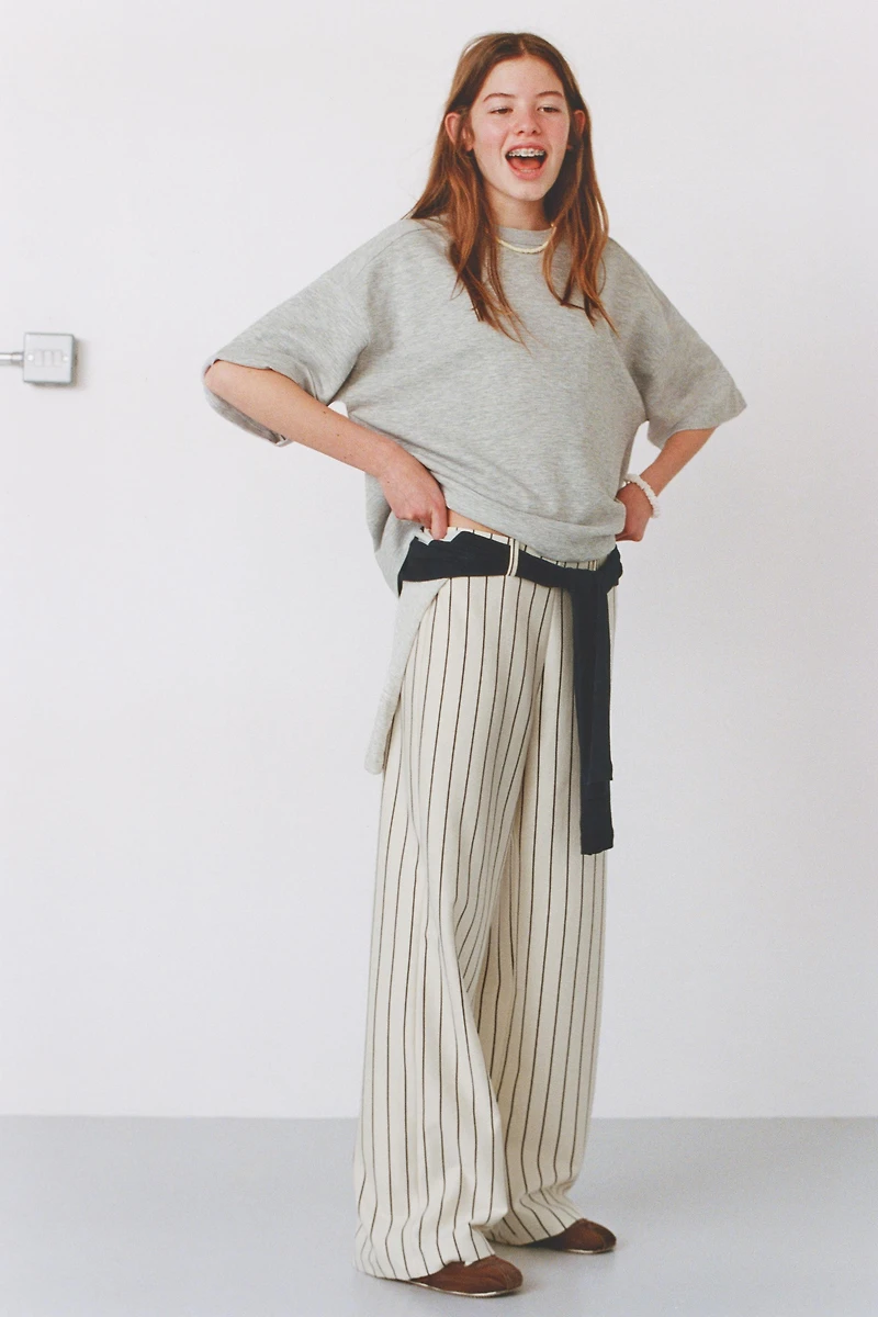 PANTALON WIDE LEG RAYURES EN MAILLE POINT ROMA