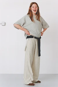 PANTALON WIDE LEG RAYURES EN MAILLE POINT ROMA