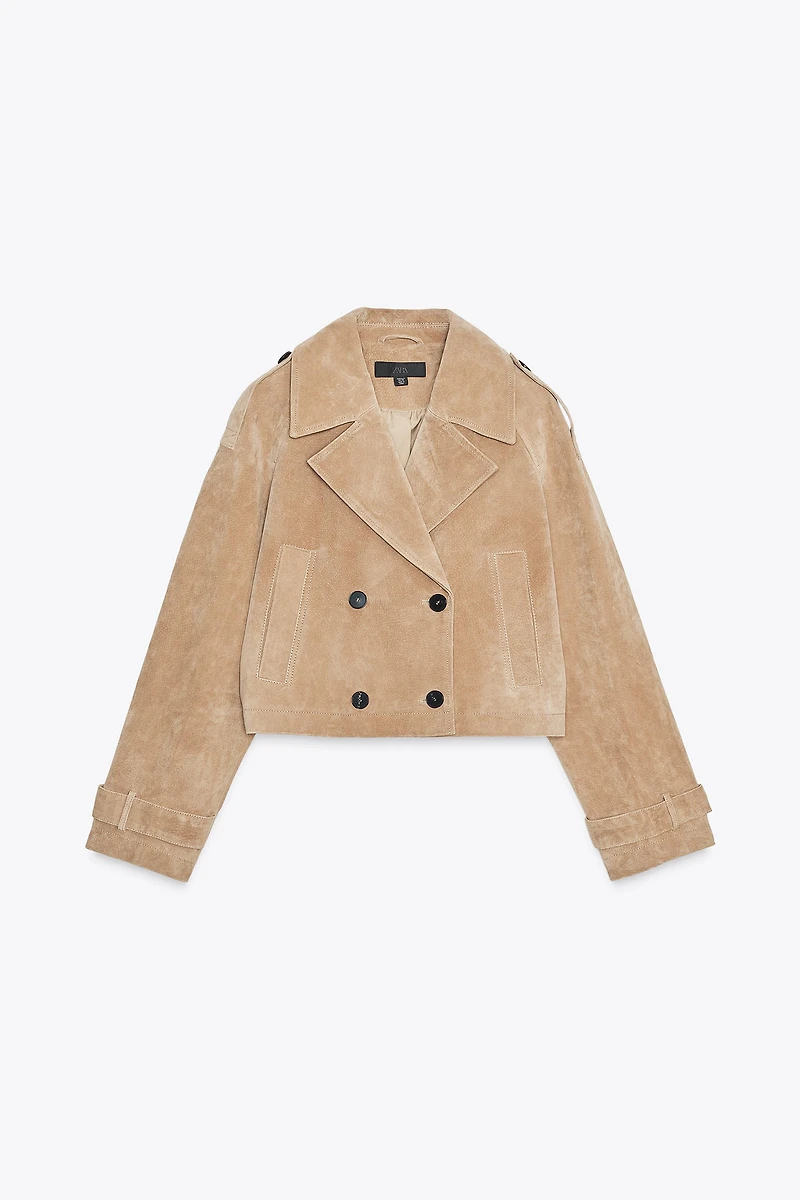 100% LEATHER SHORT TRENCH COAT