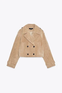100% LEATHER SHORT TRENCH COAT