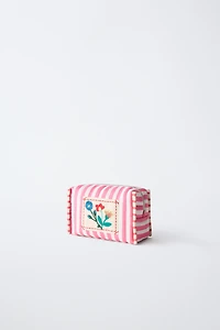 EMBROIDERED STRIPED TOILETRY BAG