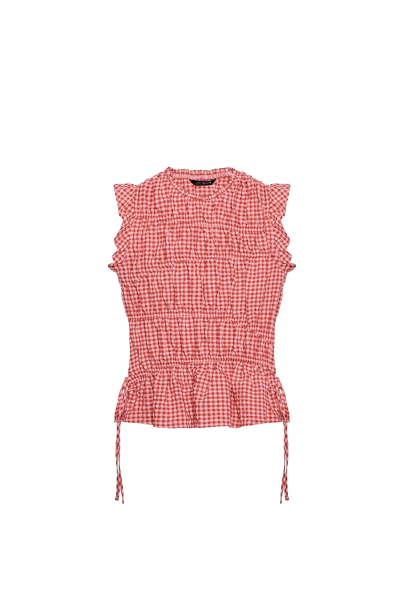 GINGHAM RUCHED TOP