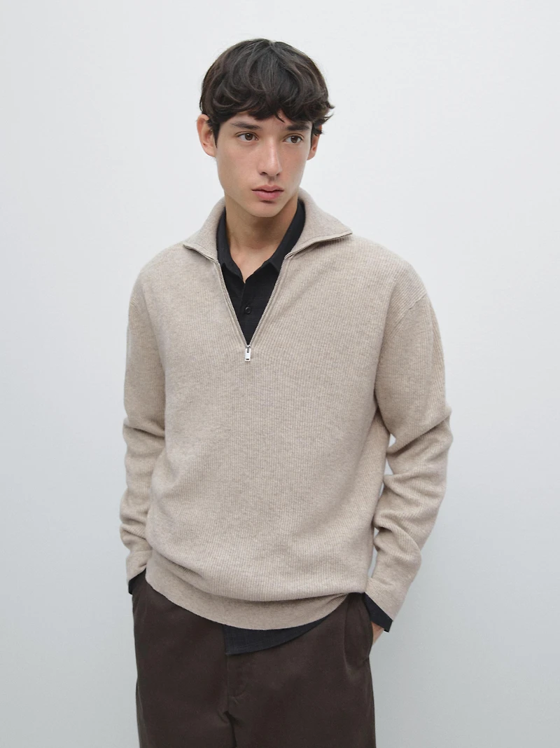 Mock neck knit sweater with zip