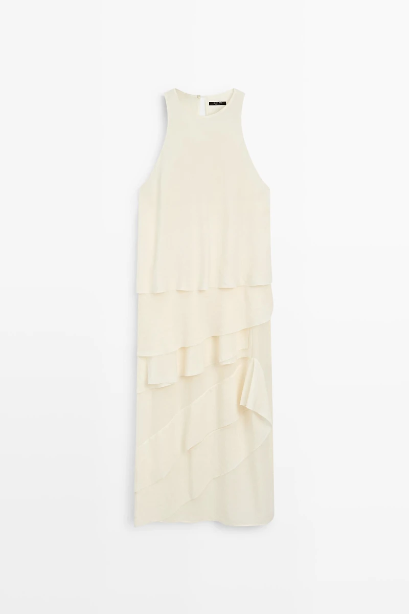 Flowing midi dress with ruffles