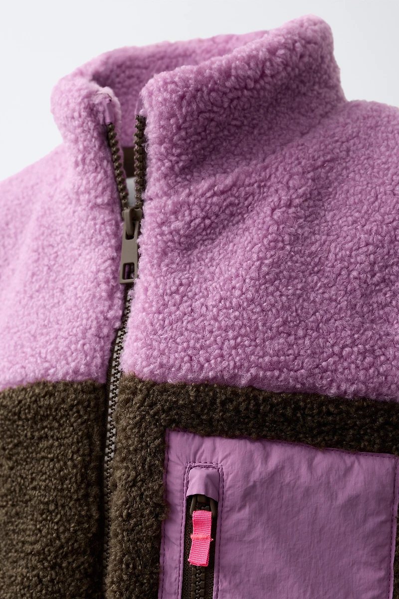 COLORBLOCK FAUX SHEARLING VEST