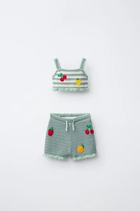1-6 YEARS/ FRUIT CROCHET KNIT TOP AND SHORTS SET